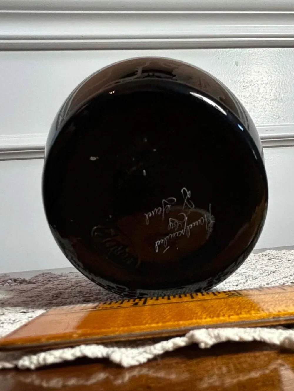 Vintage Fenton Black Amethyst Glass Vase - Silver Poppies Hand Painted Signed
